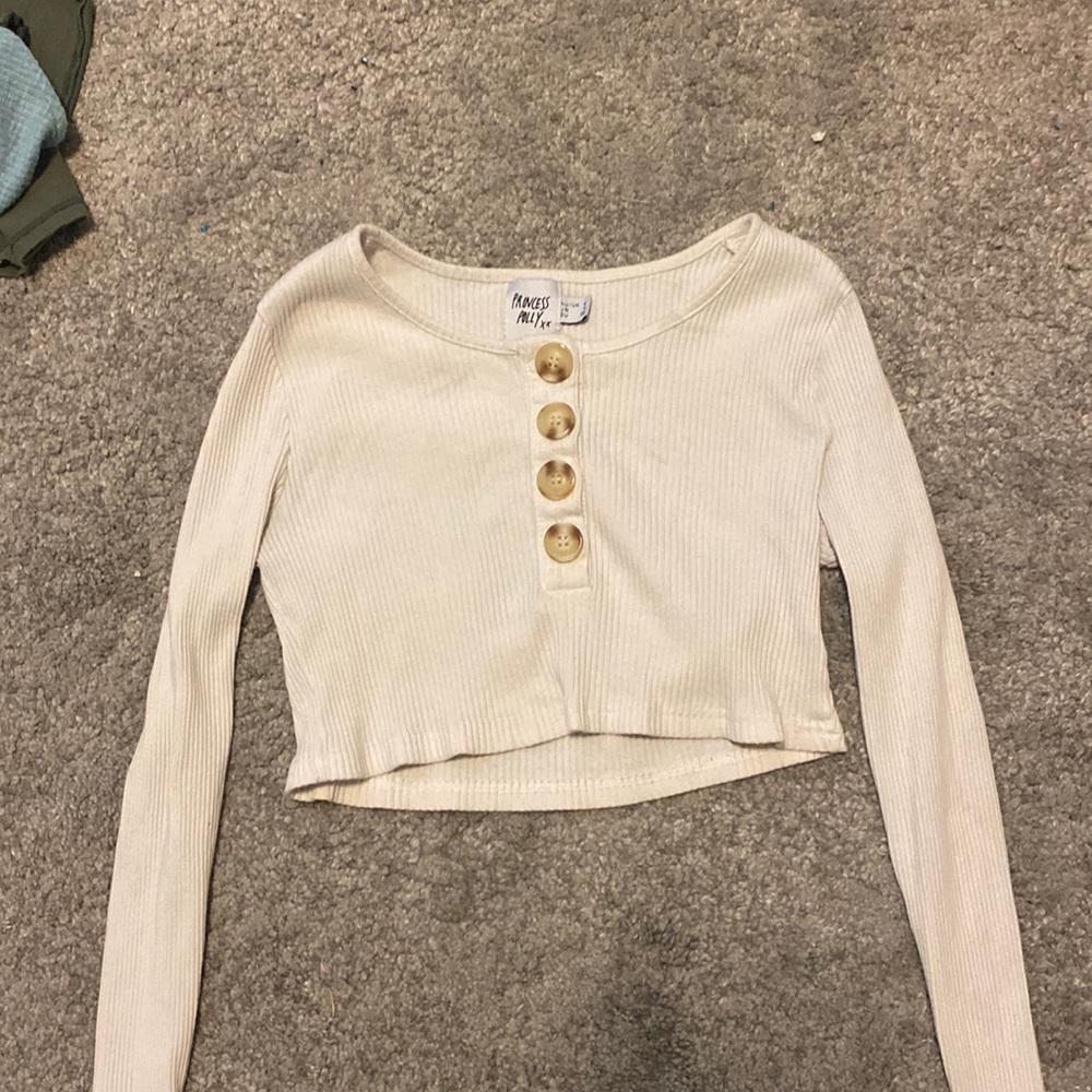 long sleeve white button top